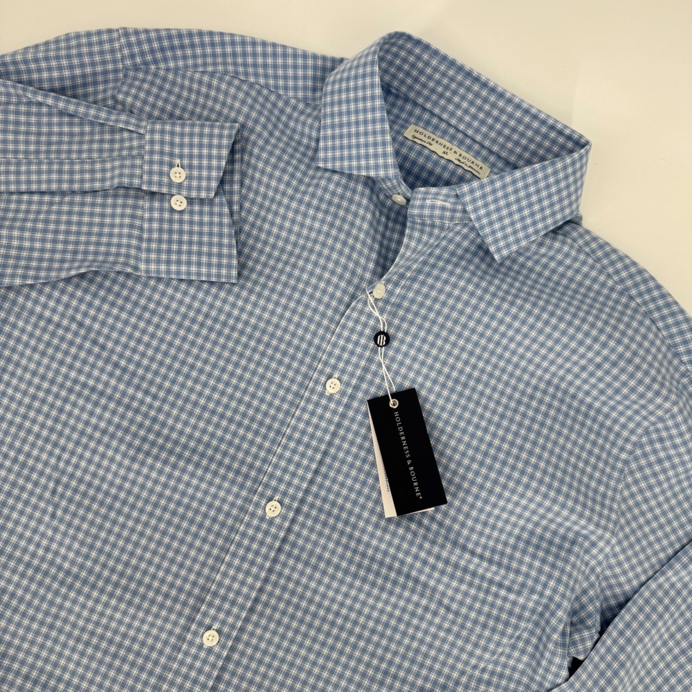 Holderness & Bourne The McColl Shirt Blue White Check Signature Fit Mens XL NWT